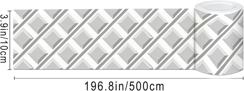 IVN Wallpaper Border Gray White 3D Slanted Diamond Pattern Design 4x196 Inch Peel and Stick Wallpaper Border for Mirror Frame Bathroom Laundry Room Pool Area Living Room Wall Decor - Image 3